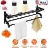 2 Tier Wall Mounted Towel Rack Bar Rail Towel Holder Hanger Bathroom Toiletries Storage Shelf with Nail Free Stickers