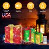Set of 3 Christmas Lighted Gift Boxes Xmas Present Ornament 50 LED Christmas Box Decorations with Ribbon Bows IP44 Waterproof Battery Powered for Indo