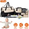 11Pcs Baby Nappy Diaper Bags Set for Mom Dad Mummy Shoulder Bags Multifunctional Diaper Handbags with Food Bag Bottle Bag Diaper Pad Burp Cloth 2 Hook