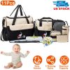 11Pcs Baby Nappy Diaper Bags Set for Mom Dad Mummy Shoulder Bags Multifunctional Diaper Handbags with Food Bag Bottle Bag Diaper Pad Burp Cloth 2 Hook